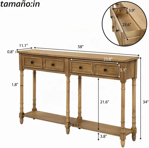 Vista 2 de P PURLOVE - Mesa consola de madera con cajón, 58 pulgadas de largo, pino Old Pine