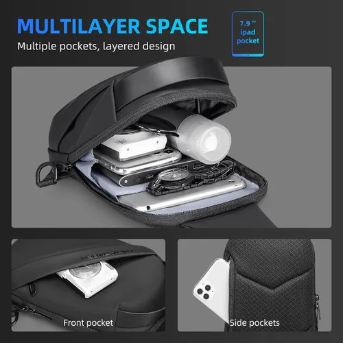 Vista 2 de Muzee Bolso bandolera para mujeres y hombres, mochila de viaje pequeña y ligera, bolsa de pecho con una correa para el pecho para senderismo