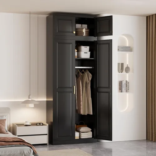 Vista 5 de Armario de almacenamiento de metal con puertas, armario pequeño de armario, armario de pared de almacenamiento negro, gabinetes de ropa de 15
