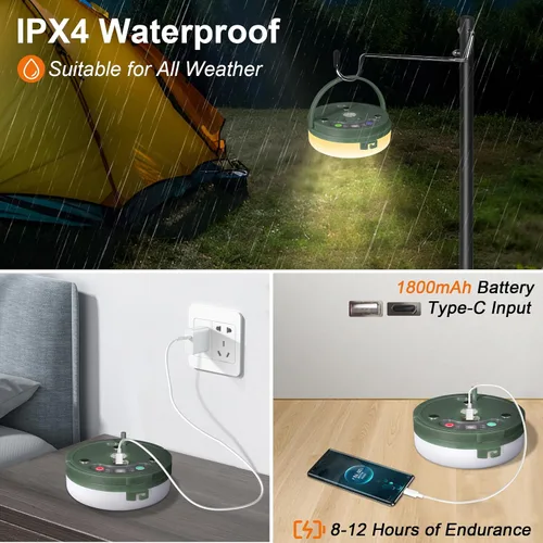 Vista 6 de HELESIN Luz de campamento recargable por USB, impermeable, portátil, plegable, 4 en 1, luces de campamento al aire libre con 8 modos de luces