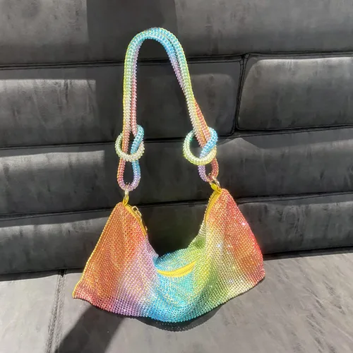 Vista 2 de rosyclo Bolso brillante con diamantes de imitación para mujer, bolsos de noche para boda, graduación, fiesta, club, bolsos