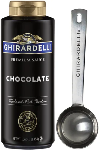 Vista 12 de Ghirardelli Salsa de caramelo, botella exprimible de 16 onzas con cuchara de barista estampada Ghirardelli