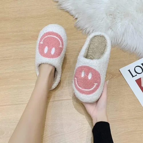 Vista 5 de RaepperHan - Pantuflas de cara sonriente para mujer, estilo retro, suave, ligeras, para el hogar, cómodas, para interiores y exteriores, suela