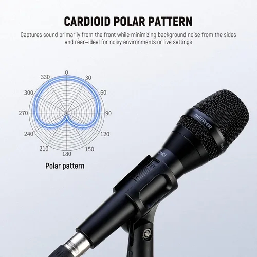Vista 3 de NEEWER DM01 Micrófono dinámico cardioide con cable XLR para podcast, PC, juegos, transmisión, voz de estudio, discursos, actuaciones en vivo, 600Ω