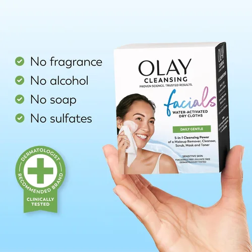 Vista 11 de Olay 4 en 1 Paños fragancia y jabón Facial diaria gratuita para piel sensible 33 unidades, embalaje puede variar, Fragrance & Soap Free Daily Facial