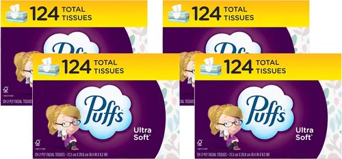 Vista 12 de Puffs - Pañuelos faciales ultra suaves, 1 caja de tamaño familiar, 124 pañuelos faciales por caja