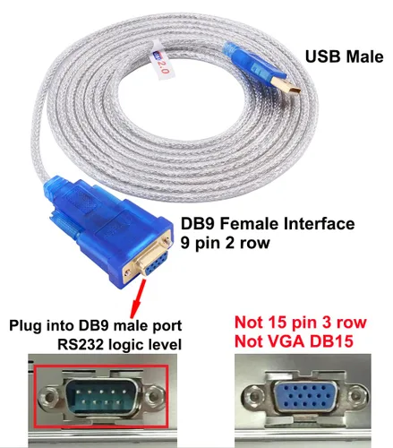 Vista 2 de DTech Cable adaptador USB a serie hembra de 10 pies DB9 RS232 a USB 2.0 con chip Prolific PL2303 Windows 11 10 8 7 Mac Linux