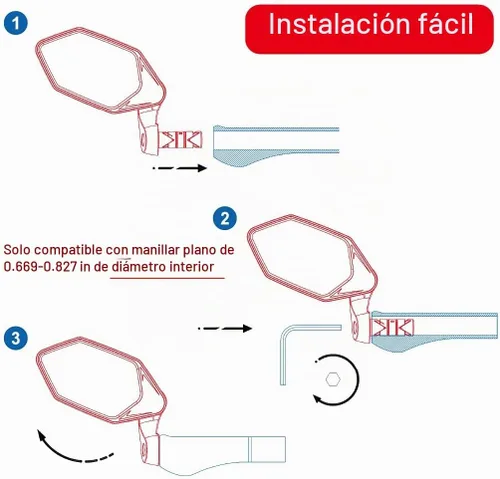 Vista 4 de Nuevo Espejo de Bicicleta con Extremo de Barra, Lente de Vidrio de Grado Automotriz Crystal UHD para Bicicleta Eléctrica, Resistente a Arañazos Lado