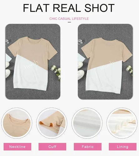 Vista 4 de Biucly - Camiseta informal y holgada para mujer, diseño de cuello redondo y manga corta