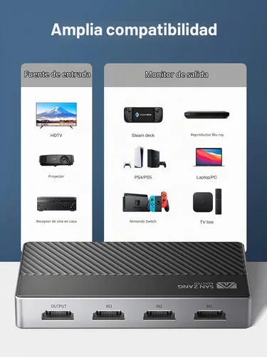Vista 7 de Interruptor HDMI 4K @60Hz, divisor HDMI 3 en 1 salida, conmutador HDMI con control remoto, concentrador de caja de interruptor HDMI 2.0 de aluminio