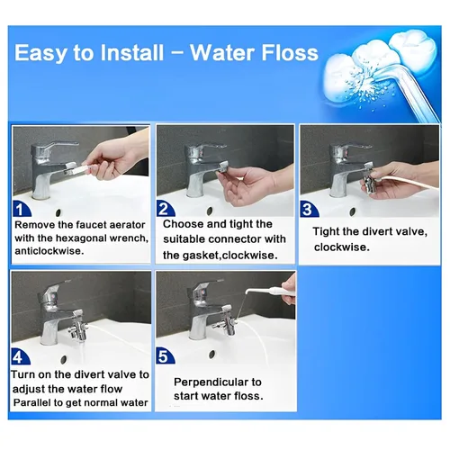 Vista 3 de Irrigador de agua para uso familiar, 3 puntas de chorro y 3 cepillos de dientes para grifo y ducha, irrigador oral de seguridad no eléctrica