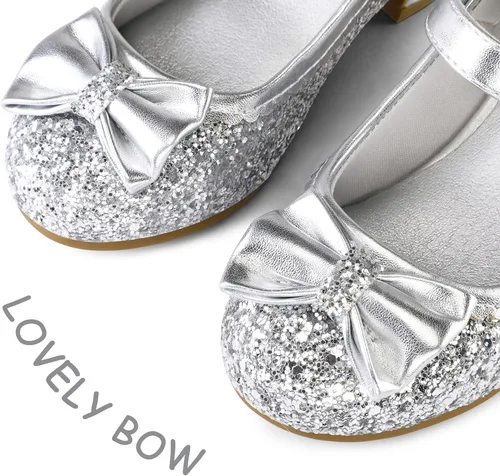 Vista 3 de K KomForme Mary Jane - Zapatos de vestir para niña, con purpurina de 1.5 pulgadas, tacón bajo, para boda, fiesta, princesa, zapatos para niños