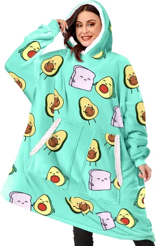Vista 13 de BINSUNS Oversized Wearable Hoodie Blanket, Soft Fuzzy Microfiber & Sherpa Wearable Blanket Sweater with Giant Pocket
