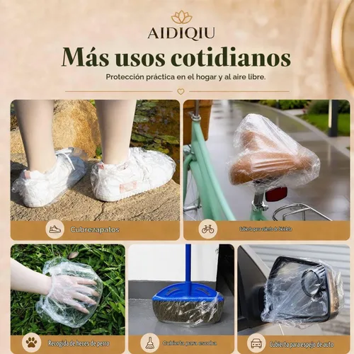 Vista 5 de 100 piezas de gorras de ducha más grandes desechables, gorras de baño de plástico elástico impermeables más gruesas, gorras de pelo de plástico