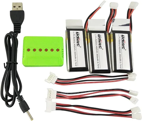 Vista 2 de Accesorios 3 unids 3.7 V 350 mAh Li Batería + 1 Cargador de equilibrio 3 en 1 + 3 piezas Cable de conversión para UDI U818A WiFi FPV U845 U919 U919A