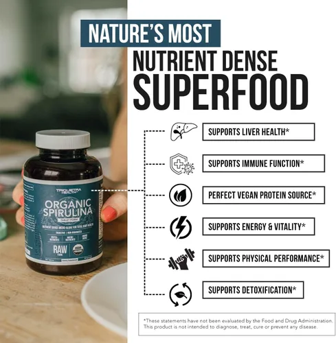 Vista 4 de Tabletas de espirulina orgánica (360 tabletas) – Hecho con Parry® Spirulina, la mejor espirulina del mundo, mayor densidad de nutrientes –
