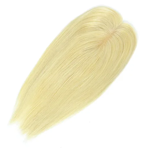 Vista 3 de Toppers de cabello humano con clip, sin costuras, para mujer, base de encaje para cabello picante, 12 pulgadas, rubio decolorado