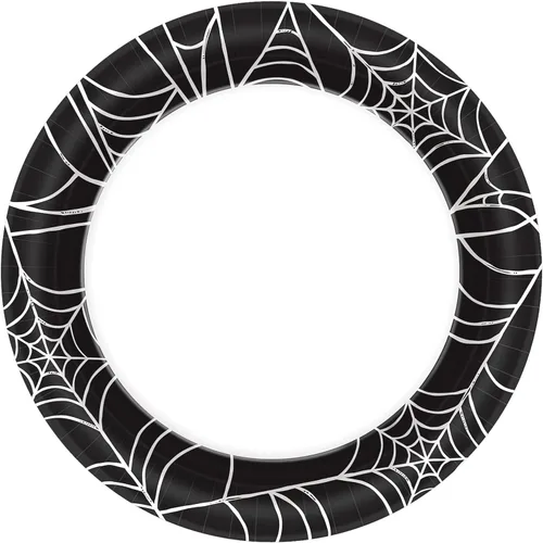 Vista 2 de Platos redondos de papel de telaraña – 10 pulgadas (paquete de 40) – Paquete elegante y duradero, perfecto para Halloween y celebraciones temáticas