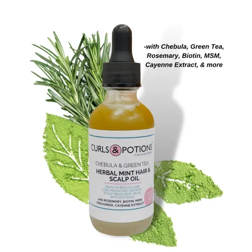 Vista 5 de Curls & Potions Aceite de menta de hierbas para el cabello y el cuero cabelludo con chebula y té verde con biotina, MSM, aceite para el crecimiento