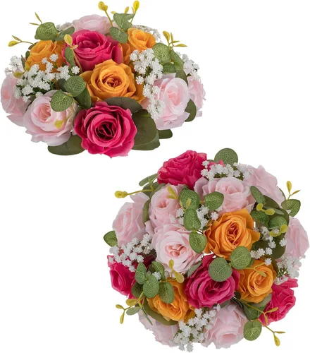 Vista 8 de BLOSMON Bolas de Flores Falsas Centros de Mesa de Boda 2 Piezas Rosa Carmesí Respiración de Bebé Flores Artificiales Piezas Centrales Decoración