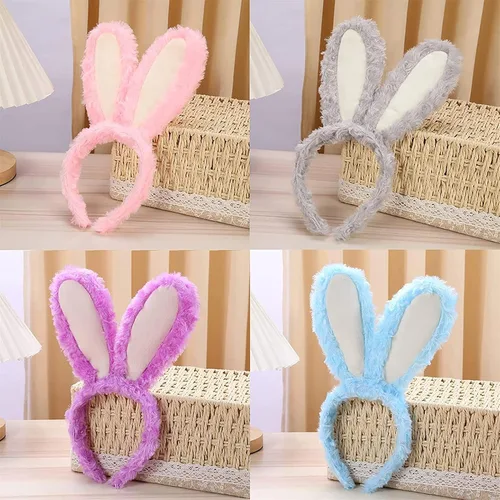 Vista 5 de JOYVIP Diadema de orejas de conejo de Pascua con orejas de conejo de peluche para fiesta de cosplay