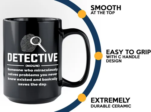 Vista 5 de Taza de café detective de 15 onzas, color negro, detective, policía, patrulla, policía, policía, policía, policía, policía, policía, policía, jefe