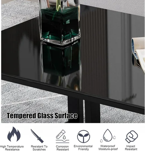 Vista 5 de Mesa auxiliar rectangular de mármol sintético, escritorio de vidrio templado y patas de metal, moderna mesa de té, mesa de té para sala de estar