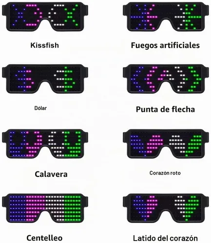 Vista 4 de Gafas LED: gafas de sol iluminadas con batería de larga duración, neón, 11 patrones