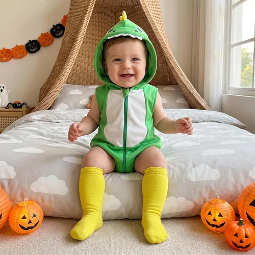 Vista 2 de Sasaerucure Mameluco con capucha de animales de Halloween para bebé niña niño