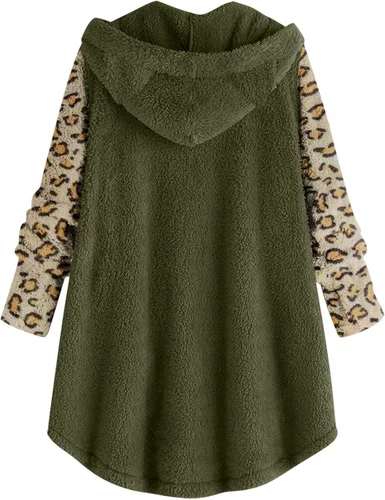 Vista 5 de Abrigo holgado con capucha y botones para mujer abrigo holgado con estampado de leopardo chaqueta con vuelo