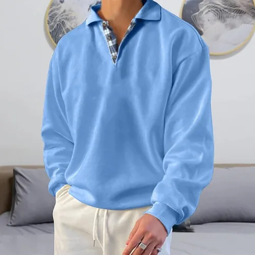 Vista 2 de Opomelo Men's Long Sleeve Pullover Polo Shirts-Casual Loose Fit Sweatshirts V Neck Tops