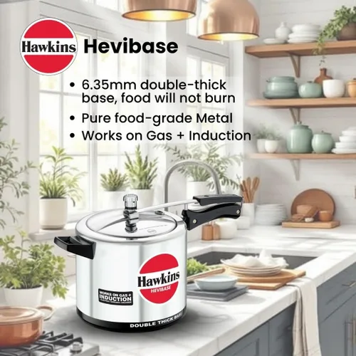 Vista 2 de Hawkins Olla a presión Hevibase de aluminio de 6,5 litros, cocina de tapa interior de inducción, plata (Ih65)