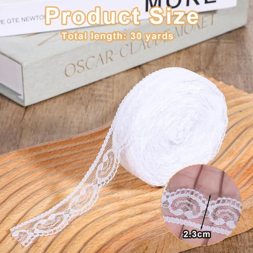 Vista 2 de Rollo de cinta de encaje blanco de 30 yardas, ribete de encaje para coser regalos, manualidades, proyectos de manualidades, decoración de bodas