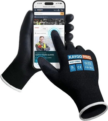Vista 69 de KAYGO KG11PB - Guantes de trabajo de seguridad con revestimiento de poliuretano, 12 pares de guantes de punto sin costuras para hombres y mujeres