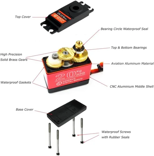 Vista 3 de Servo Digital de 20KG (44.1 lbs) de Alto Torque con Engranaje de Metal Completo Impermeable para Modelo RC DIY, DS3218MG, Ángulo de Control 270°