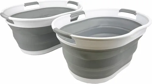 Vista 8 de SAMMART Cesta plegable de plástico para la ropa sucia de 25 L (6.6 galones) - Contenedor/organizador plegable - Tina de lavado portátil - Cesto que