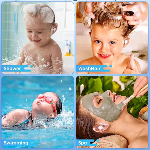 Vista 7 de 120 unidades de parches de oído impermeables desechables, cubiertas de oído para bebés para natación, protectores de oído para la ducha, con algodón