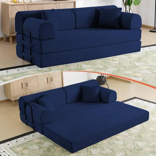 Vista 12 de Sofá cama de espuma viscoelástica de 79 pulgadas, futón convertible con reposacabezas alto, sofá sin hueso Negro