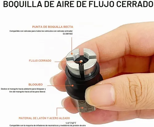 Vista 4 de JINKEY Mandril de Aire con Bloqueo para Válvula Schrader, 1/4" FNPT de Latón Resistente con Flujo Cerrado Recto Mandril de Neumático con Bloqueo