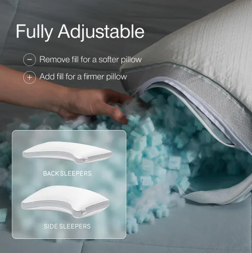Vista 2 de Coop Home Goods - Almohada Ajustable Cool+ Media Luna, Almohadas de Espuma Viscoelástica con Forma de Rey Tamaño Plus con Gel Refrescante, Soporte