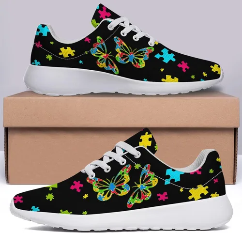 Vista 6 de Sonzj-II Zapatos de concientización sobre el autismo para mujer y hombre, ligeros, para correr, autismo, rompecabezas, tenis, caminar, gimnasio