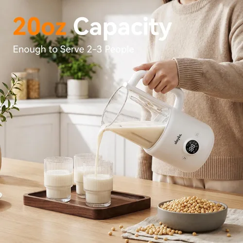 Vista 5 de Licuadora automática de leche de nueces, 20 onzas, máquina casera de leche de soja para leche de origen vegetal, coco, avena, almendras, bebidas