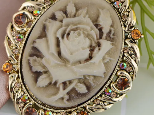 Vista 4 de Alilang Broche de pasador de camafeo con flores de cristal rosa antiguo inspirado en la vendimia