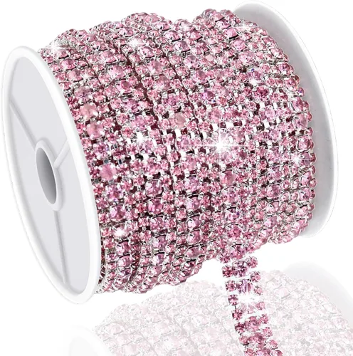 Vista 19 de Cadena de diamantes de imitación de 3 yardas con 3 filas para manualidades, cadena de cierre de diamantes de imitación plateada para hacer joyas
