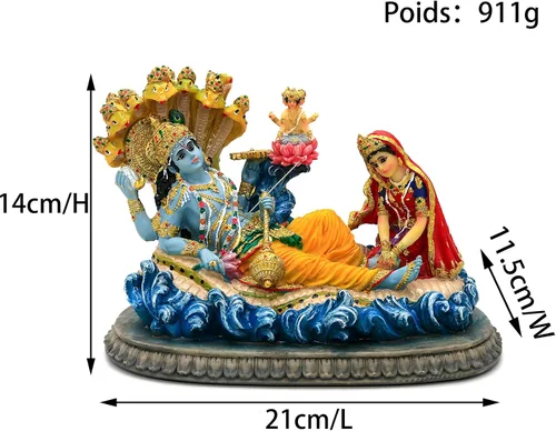 Vista 5 de BangBangDa Estatua de Dios hindú Vishnu Lakshmi – 8.3 pulgadas de largo, ídolo indio Vishnu Laxmi Murti, regalo para cumpleaños familiar indio