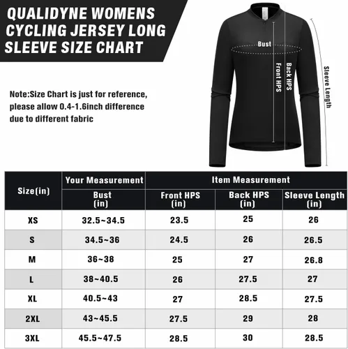 Vista 5 de qualidyne Camiseta de ciclismo de manga larga para mujer, con bolsillos traseros, transpirable, de secado rápido
