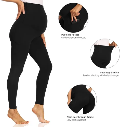 Vista 4 de V VOCNI Leggings de maternidad con bolsillos para mujer, leggings de yoga sobre el vientre, no se transparentan, pantalones de entrenamiento