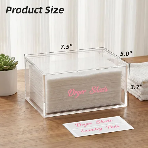 Vista 2 de Contenedor de hojas de acrílico para secadora para lavandería, dispensador de hojas de secadora con tapa para organización y decoración