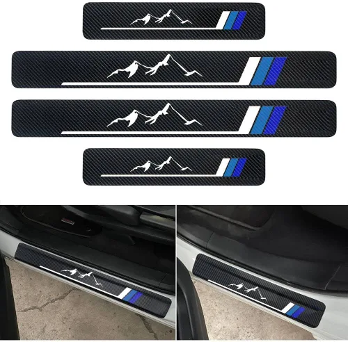 Vista 5 de 4 calcomanías protectoras de fibra de carbono para umbral de puertas de automóvil – Protector de entrada de puerta delantera/trasera compatible