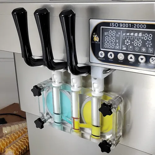 Vista 2 de Kolice ETL Commercial 3 sabores, máquina de helado suave de yogurt de gelato-2+1 sabores mixtos, tanques superiores refrigerados, encimera, conteo